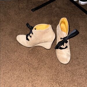 Anthropologie Tan and Black Ankle Booties with Wedge Heel